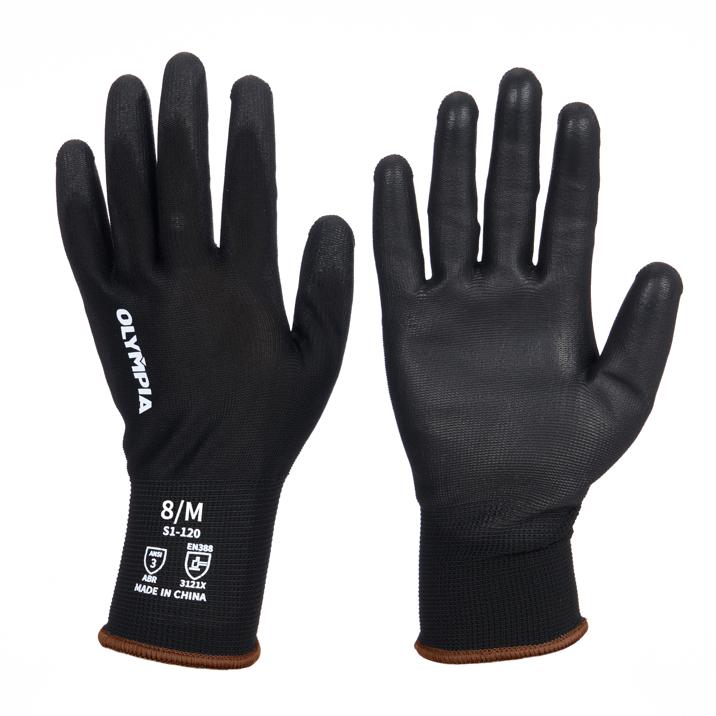 Antislip Knit Gloves, Polyurethane Coating, Black, XL/10, Olympia